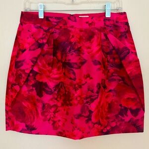 J. Crew Red Floral Satin Origami Peony Floral Mini Skirt with Pockets Sz 8